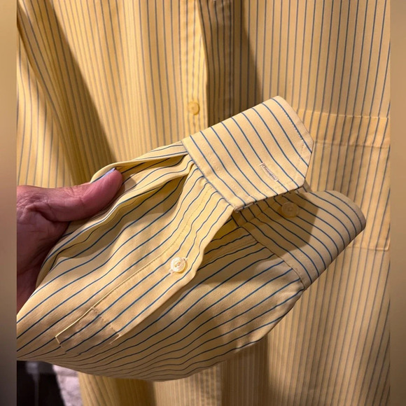 Bugatchi Uomo XL Yellow and Blue Striped long sleeve shirt. - Picture 3 of 9